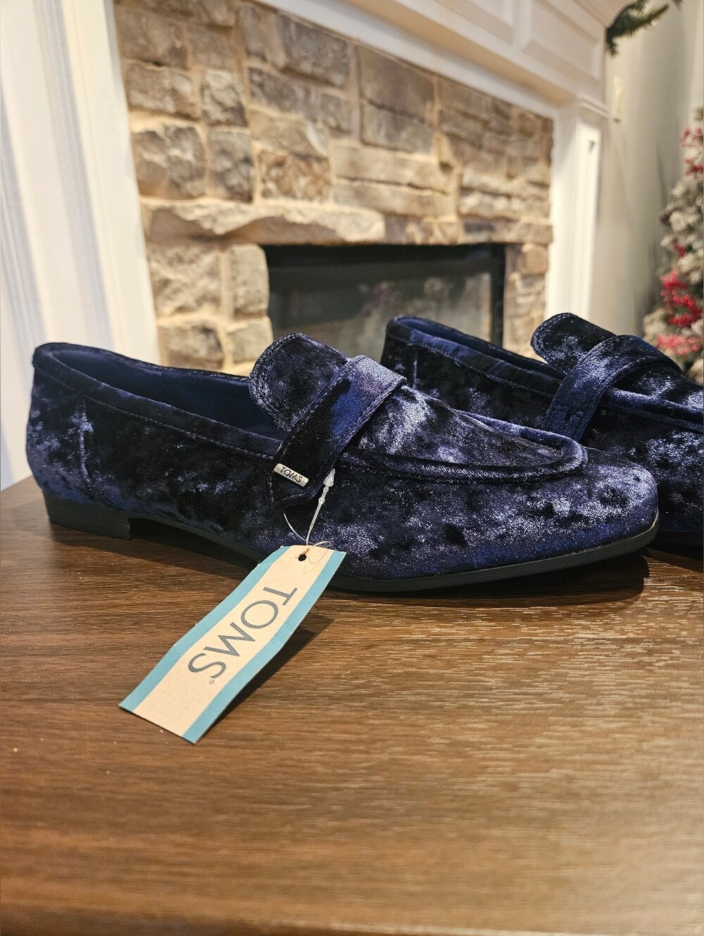 TOMS Womens Lynette Velvet Slip On Loafers in Deep Navy Size 12